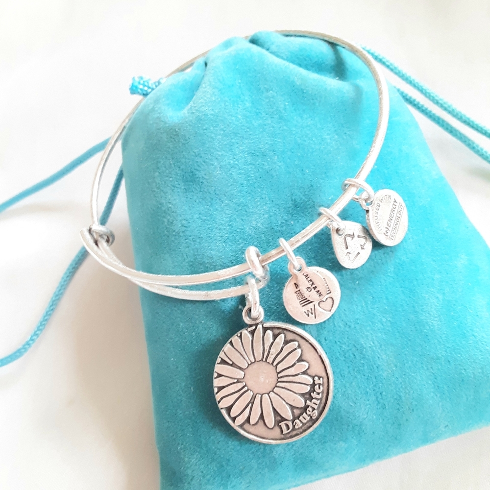 Alex and Ani DAUGHTER DAISY Silver Charms Bangle Bracelet Adjustable…